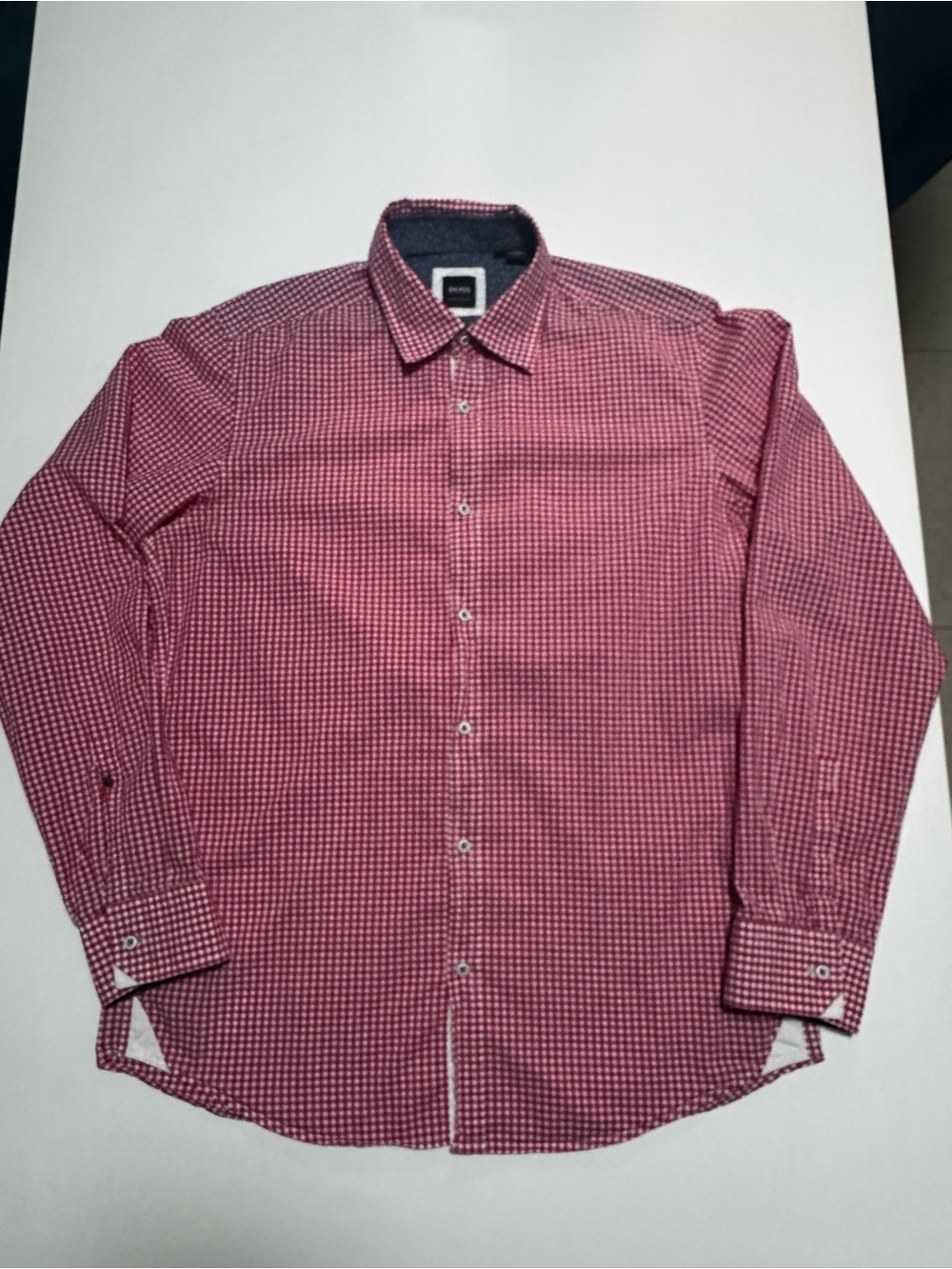 Hugo Boss Red Checked Dress Shirt, M